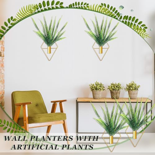 Canlierr 2 Pieces Gold Wall Decor Hanging Planters with Artificial Plants Metal Vase Indoor Plants Holder Modern Geometric Wall Art for Home Bathroom Bedroom Living Room Office(Boston Fern,Large) - color: Gold, size: Boston Fern