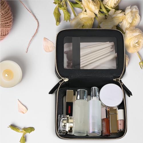 Prite Clear Makeup Bags Double Layer Cosmetic Bags with a Separate Brush Compartment Travel Makeup Bag for Women Travel Accessories Organizer for Purse(Black) - color: Black, size: Standard - Double Layer