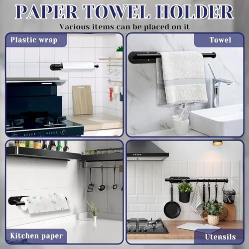 Paper Towel Holder, Self Adhesive or Drilling Paper Towel Holder Under Cabinet, Stainless Steel Black Paper Towel Holders Wall Mount for Kitchen, Bathroom, Sink, Pantry, Fridge - color: Black