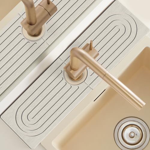 Detachable Faucet Handle Drip Catcher, Dish Drying Mat Soap Sponge Holder Tray for Kitchen Accessories, Bathroom Counter Sink Splash Guard, Home Organization Gadgets Organizer for Farmhouse, Ash Gray - size: 18" x 5"