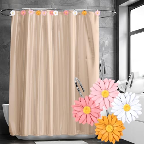 Whaline 12Pcs Boho Daisy Shower Curtain Hooks Summer 4 Colors Flower Shower Rod Rings Floral Decorative Curtain Hanger Hooks for Living Room Bedroom Bathroom Decor - color: Boho Colors