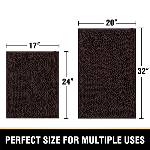 H.VERSAILTEX Luxury Chenille Bathroom Mats - Non Slip, Extra Soft, Absorbent, Shaggy, Washable, Fast Dry 2 Piece (Chocolate, 20" x 32"/17" x 24") - color: Chocolate, size: 20" x 32" Plus 17" x 24"