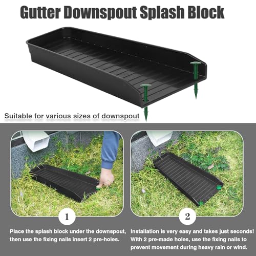 Rain-Gutter Downspout Splash Block - Gutter Downspout Extensions for Rainwater Drainage, Lader Downwards Design, 16" Fixable Downspout Extender with 8 Fixing PP Nails (4, Black) - color: Black, size: 4Pack