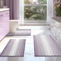 BSICPRO Bathroom Rugs Sets 3 Piece, Toilet Rugs U-Shaped Contour Bath Mat Set, Striped Absorbent Non Slip Chenille Shower Mat, Lavender Purple - color: Lavender Purple, size: 20"x32"+16"x24"+U Shape 20"x24"