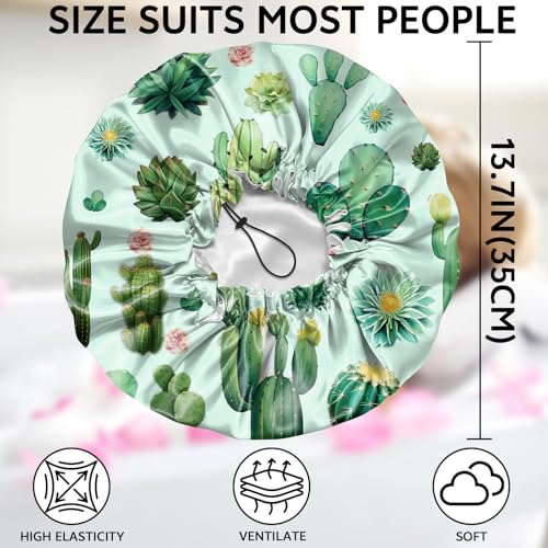 Shower Cap Adjustable Waterproof Double Layer Elastic Reusable Hair Bath Cap Cute Aesthetic for Women Girls-Cactus - color: R14-Cactus