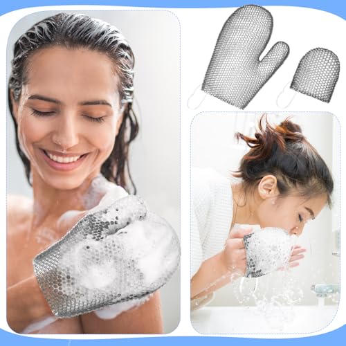 Vesici 2 Pcs Honeycomb Exfoliating Glove Set Exfoliating Bath Mitt Honeycomb Face and Body Scrubber Shower Mitt Sponges for Cleaning Body Shower Face Skin Beauty Spa(Gray) - color: Gray