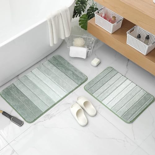 Kmson 2 Piece Ombre Bath Mat Set for Bathroom, Non Slip Ultra Soft and Thick Water Absorbent Bath Carpet, Machine Washable & Quick Dry Bathroom Rug, for Bedroom Door Living Room Green - color: Green Rug, size: 17" x 24" + 20" x 32"