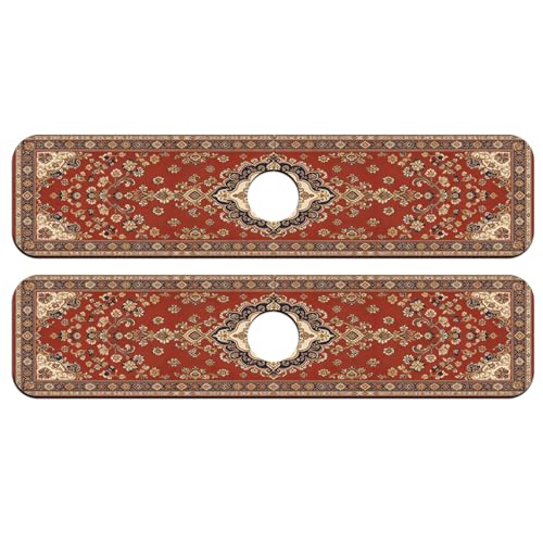 2 Pcs Kitchen Sink Splash Guard Faucet Mat Retro Red Bohemian Pattern Faucet Mat for Sinks Flower Absorbing Drying Mats for Kitchen Bathroom - color: Red Bohemian Pattern