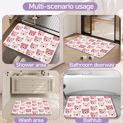 Bear Pink Bathroom Rug, Rapid Dry Absorbent with Non-Slip Rubber Base Bath Mats for Bathroom 17"x30" - color: Bear Pink