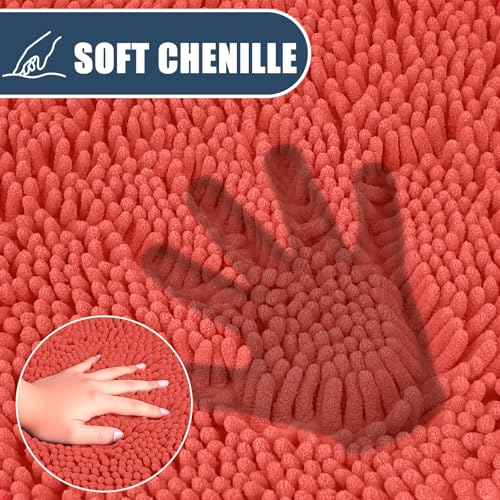 Bathroom Rugs Sets 3 Piece with Adjustable Toilet Seat Cover 19.5"x 18.5" Machine Washable Bath Rug Set with TPR Non Slip Rubber Backing Solid Bath Mat Set for Luxury Bathroom Decoration - color: Coral