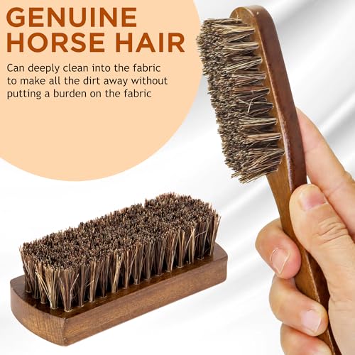 TAKAVU Horse Hair Laundry Brush Set of 2, Soft Natural Bristle | Horsehair Stain & Scrub Brush for Clothes, Fabric & Upholstery, Gentle on Knits, Cotton & Linen, Washable - color: Brown Horse Hair