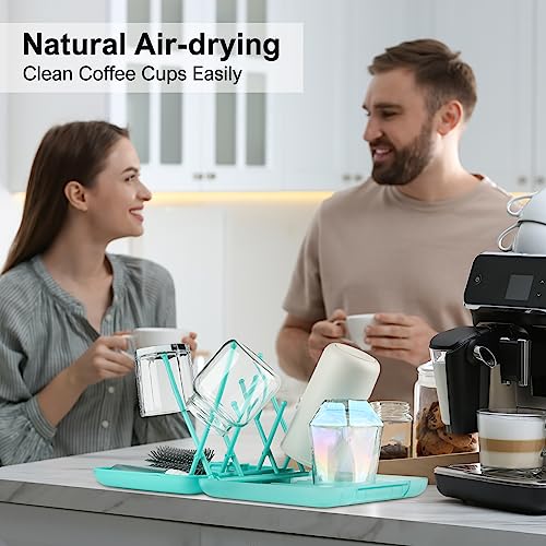 YomauiYee 6 in 1 Bottle Brush Set,Bottle Cleaner Brush Kit with Bottle Brush,Drying Rack,Nipple Brush,Straw Brush,Soap Dispenser&Storage Box,Portable Baby Essentials for Home&Travel - color: Tiffany Blue