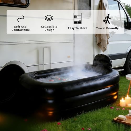 Portable Bathtub for Adults - Ice Bath & Hot Tub for Athletes Recovery, Home SPA - Large Inflatable Bathtub 62.2x37.4x17.72in, Includes Pump, Easy Inflate & Drain - color: dark grey