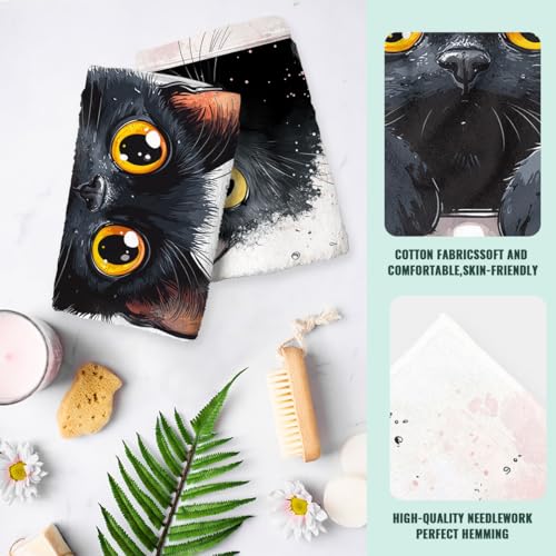 Cute Cat Hand Towels Bathroom Set of 2 Absorbent Pet Animal Cartoon Black Cat Bathroom Kitchen Towels Set of 2 Lightweight Breathable Face Towels for Bathroom Gifts for Women Man 14"x28" - color: Cute Cat