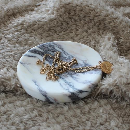 Genuine Italian Calacatta Viola Marble Soap Dish, Round Small Jewelry Dish, Sponge Holder for Bathroom, Kitchen, Christmas Marble Gift - color: Calacatta Viola