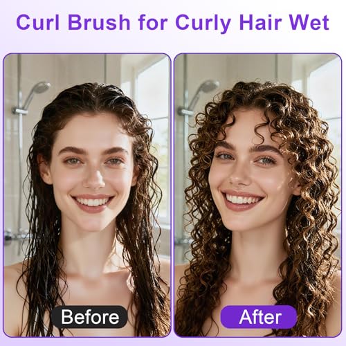 Curly Hair Brush, Curl Defining Brush with Soft Boar Bristles Detangling Tangled Glides, Wide-Teeth Design Effortlessly Shaping & Defining Curls, Curling Definer for Wet & Dry Hair (Purple) - color: Purple