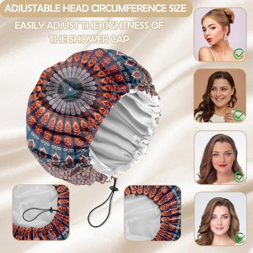 2 PCS Shower Cap Adjustable Reusable Double Waterproof Layer Elastic Hair Bath Cap Cute Aesthetic for Women Girls-Multicolour 2 - color: I17-Multicolour 2