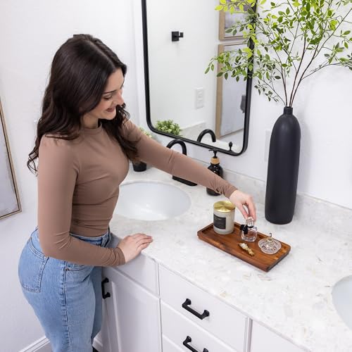 Demigo Bathroom Vanity Tray, Natural Acacia Organizer Tray, 11.8 x 5.9 in | Wooden Countertop Holder for Cosmetics Jewelry Candle & Keys, Decorative Tray for Toilet Tank, Kitchen & Sink Decor - color: Acacia