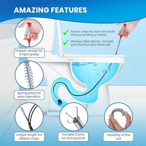 Flexible 79” Drain Snake For Bathroom, Sink And Tub – 1 Pair Reusable Gloves Included – Fast and Effective Drain Clog Remover Solution (Pack of 1-79" Red) - style: Pack of 1 - 79" Red