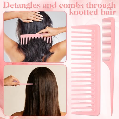 5Pcs Pink Hair Brushes for Women Hair Comb Set Detangler Brush for Men and Women Wet, Dry, Curly and Straight Hair - color: Pink