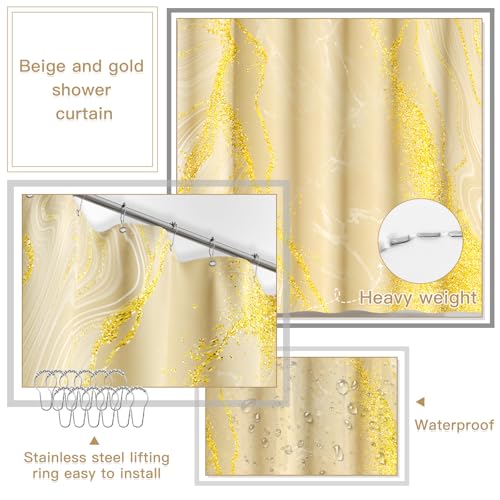 21PCS Bathroom Sets with Shower Curtain and Rugs Bathroom Accessories Set Beige Bathroom Set Complete with Trash Can, Toilet Brush, Qtip Holder & 3PCS Soap Dispenser - size: Bath Set+Marble Shower Curtain+Rugs, style: Beige