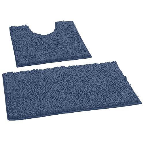 LuxUrux Bathroom Rugs Sets 2 Piece: Quick Dry, Soft Plush Anti-Slip, Super Absorbent. Includes Rectangular (31x20 inches) & U-Shaped Toilet Mat (20x20 inches) | Medium Blue - color: Medium Blue, size: 2 Piece Set