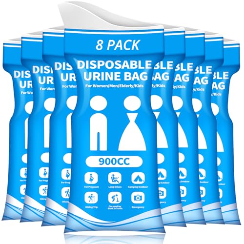 Disposable Urine Bag for Travel - 900ML Portable Pee Bags for Women Men 8/12/20/24/28 PCS Emergency Vomit Bags Urinal Toilet for Car Camping, Road Trip,Traffic Jam, Pregnant, Kid, Patient - color: Blue, size: 9.1"x5.4"x1.8"(8-Pack)