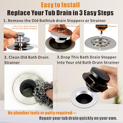 Artiwell Tub Drain, 2 in 1 Pop-up Bathtub Plug with Hair Catcher, Easy Installation Bath Drain Stopper with Strainer, MATT Black - color: Matt Black