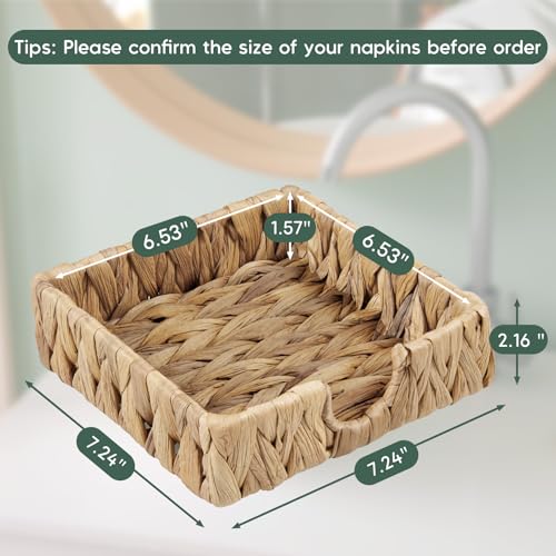 Napkin Holder for Table, Woven Water Hyacinth Napkin Holders For Paper Napkins, Wicker Napkin Holders for Kitchen Dinner Table Boho Decor and Accessories, Square Napkin Basket and Serving Tray - color: Brown, size: 7.2"L x 7.2"W x 2.2"H