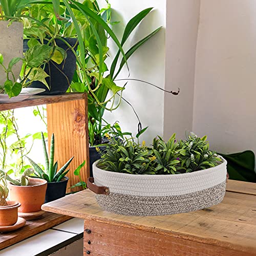 Woven Storage Basket for Toilet Tank Top,Farmhouse Home Decor Organizing Basket for Bathroom,Table and Counter 13"x5.9"x4" Apricot Stitching White - color: Apricot Stitching White