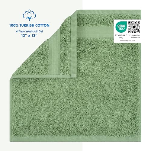 Cotton Paradise 100% Cotton Turkish Towel Set, Soft Absorbent Quick Dry, 4 Piece Washcloth Set, Sage Green - color: Sage Green, size: 4 PC SET (13x13")