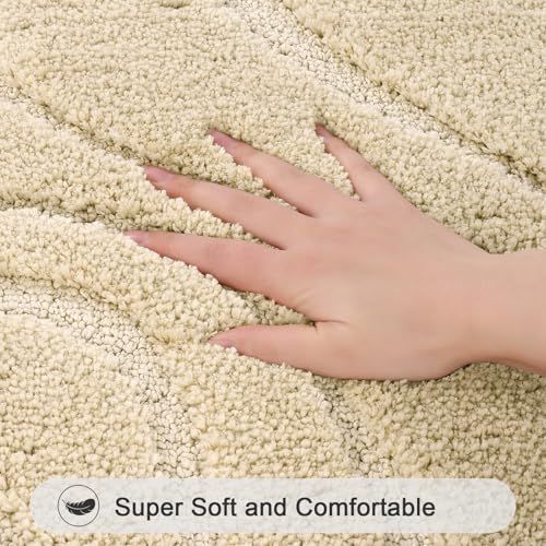 HEBE Bathroom Rugs Sets 5 Piece, Soft Absorbent Microfiber Bath Mat for Bathroom, Non Slip Washable Bath Rug Set with Toilet Cover, Bath Runner and U-Shaped Contour Toilet Rug, Beige - color: Beige, size: 18"x26"+20"x32"+20"x48"+U20"x24"+Cover19"x21"