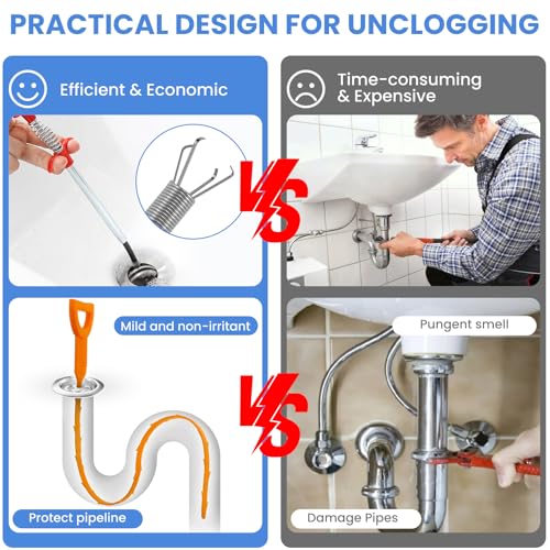 Aifeier ET Drain Clog Removal Tool Set, Includes 6 Plastic + 1 Stainless Hair Remover + 4 Tube Drain Brush + 4 Auger Cleaning Sticks for Toilet, Kitchen Sink, Bathroom Tub, Sewer（15-Pack）