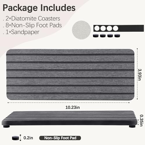 NiuYichee 2 PCS Water Absorbent diatomite Coasters, 10.2" x 4" Water Absorbing Stone Tray for Sink, Stone Drying mat for Kitchen Counter, Stone soap Tray Used for Hand Soaps & toiletries & Plants - color: Dark Grey, size: 10.3" x 4"（26 x 10cm）