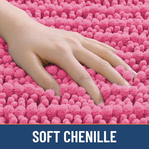 Smiry Bathroom Toilet Rugs U Shaped 24x20, Extra Soft Absorbent Non Slip Rubber Backing Chenille Contour Bath Rugs for Toilet, Machine Washable Contoured Bath Mats, Hot Pink - color: Hot Pink, size: 24'' X 20''