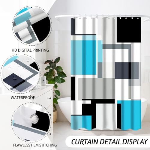 Lnond Blue Bathroom Set, 23-Piece Blue Black Geometric Bathroom Decor Set with with Shower Curtain and Rugs, Trash Can, Toilet Brush Holder Set & Soap Dispenser - style: Blue Geometric