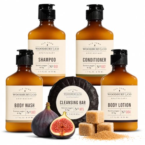 WOODBURY & CO Travel Size Shampoo Conditioner Body Wash Lotion & Soap (150 PK, 1.7 oz each), Guest Bathroom Essentials Toiletries Airbnb Bulk Mini Sets Hygiene Kits Paraben Free Air Bnb Toiletry