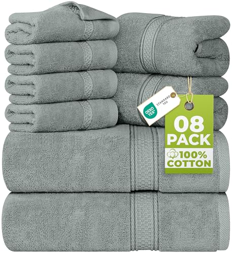 Utopia Towels 8 Piece Luxury Towel Set – Majestic Plush, Super Absorbent & Quicker-to-Dry, Thick 100% Ring Spun Cotton Towels for Bathroom, Spa & Hotel – 2 Bath, 2 Hand, 4 Washcloths, Cool Grey - color: Cool Grey, size: 8 Pieces Towel Set