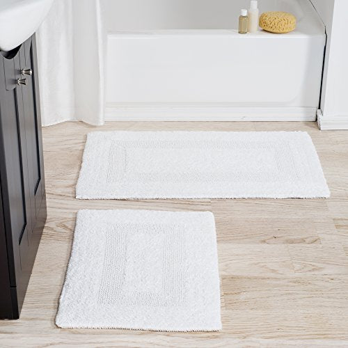 Bathroom Rugs - 2-Piece Cotton Bathroom Mat Set - Machine Washable Bath Mats for Restroom, Kitchen, or Laundry Room by Lavish Home (White) - color: White