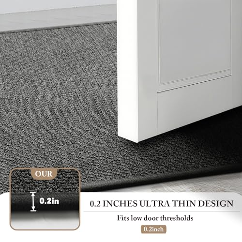 YIHOUSE Bathroom Rugs, Set of 5 Ultra Thin Bath Mat, Non-Slip, Quick Dry, Machine Washable Bathroom Mat Set for Bathroom Floor, Tub and Shower, Dark Grey