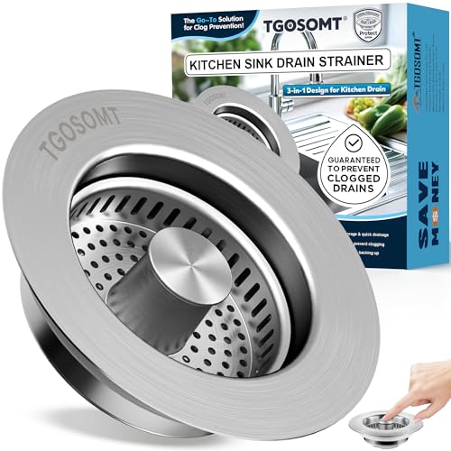 Sink Drain Strainer 3 in 1, 304 Stainless Steel Pop Up Kitchen Sink Stopper with Anti-Clogging Basket, Kitchen Essential Drain Anti-Clog Gadgets, Fits US Standard 3-1/2'' Sink Drain (SUS 304 Brushed) - color: Brushed Sus304, size: 1 Pack
