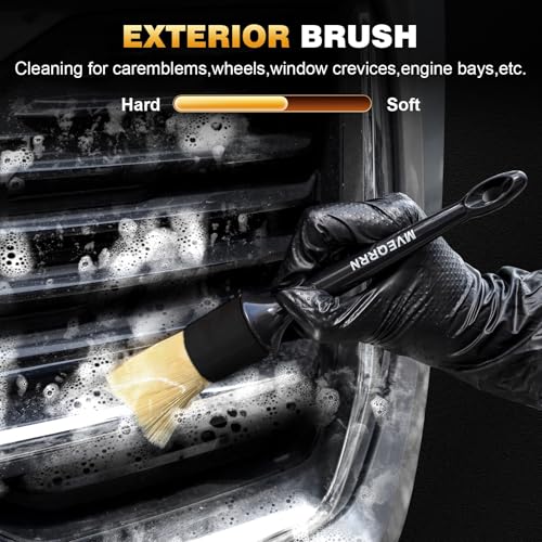 MVEQRRN 10PCS Car Detailing Brush Set,Boars Hair Detail Brush Kit(Black) | Ultra Soft No Scratch, Car Dust Brush,Car Detailing Brushes Kit, Detail Brushes Car Detailing for Interior Exterior - color: 10pcs detail brush set black