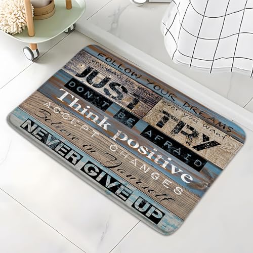 Inspirational Quote Bathroom Rugs Motivational Word Proverb Rustic Wooden Plank Blue Brown Vintage Barn Door Country Farmhouse Bath Mat Bedroom Kitchen Toilet Floor Doormat 16x24 - color: Brown, size: 16x24