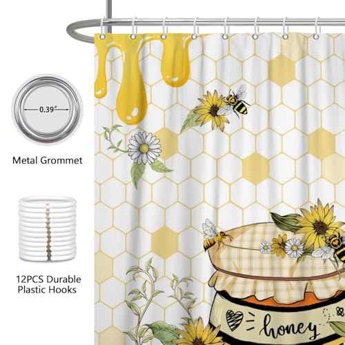 Fabric Shower Curtain with Hooks, Waterproof & Washable & Polyester, Spring Funny Bee Daisy Sunflower Floral Shower Curtains for Bathroom, Rusitc Farmhouse Bathroom Curtain, House Gift, 71x74 Inch - color: Bee Sunflower