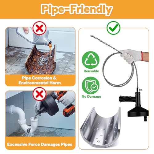 Drain Auger 33 ft, Plumbing Snake Hair Clog Remover Drain Snake Flexible Grabber Heavy Duty Sink Cleaner Tools for Shower Bathtub Bathroom Kitchen Pipe, Black - color: Black