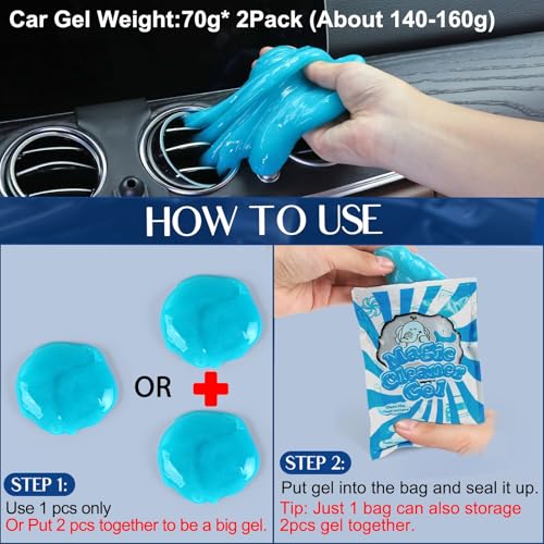 Fitosy Car Interior Duster Detail Brush Cleaning Gel Kit, Dust Remover | Slime Putty Cleaner Soft Detailing Brushes Car Accessories Essentials Supplies Tools for Men Women, Auto Truck SUV RV