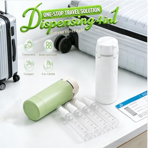 4 in 1 Travel Dispenser Bottles, Leak Proof Travel Bottles for Toiletries, 4 Pack 30ML Refillable Travel Size Containers for Shampoo, Onditioner, Travels Essentials (White) - color: White