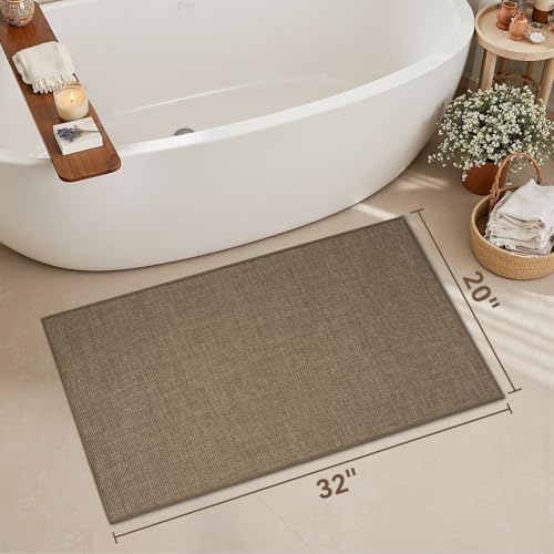 MontVoo Bath Mat Rug-Ultra Thin Non Slip Bath Mats for Bathroom Mat Quick Dry, Rubber Backing Washable Bathroom Rugs Fit Under Door, Absorbent Bath Rugs for Floor,20"x32",Khaki - color: Khaki, size: 20"x32"