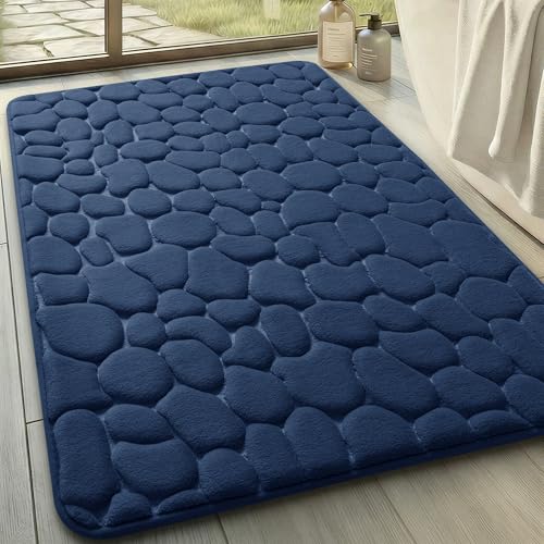 YIHOUSE Memory Foam Bath Mat Cobblestone Bathroom Rugs Super Water Absorbent Bath Mats for Bathroom Machine Washable Bath Rugs(24 x 36,Dark Blue) - color: Dark Blue Single, size: 2' x 3' (Rectangular)