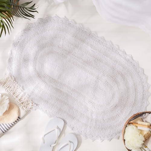 DII Crochet Collection Reversible Bath Mat, Small Oval, 17x24, White - color: White, size: 1'5" x 2' (Oval)